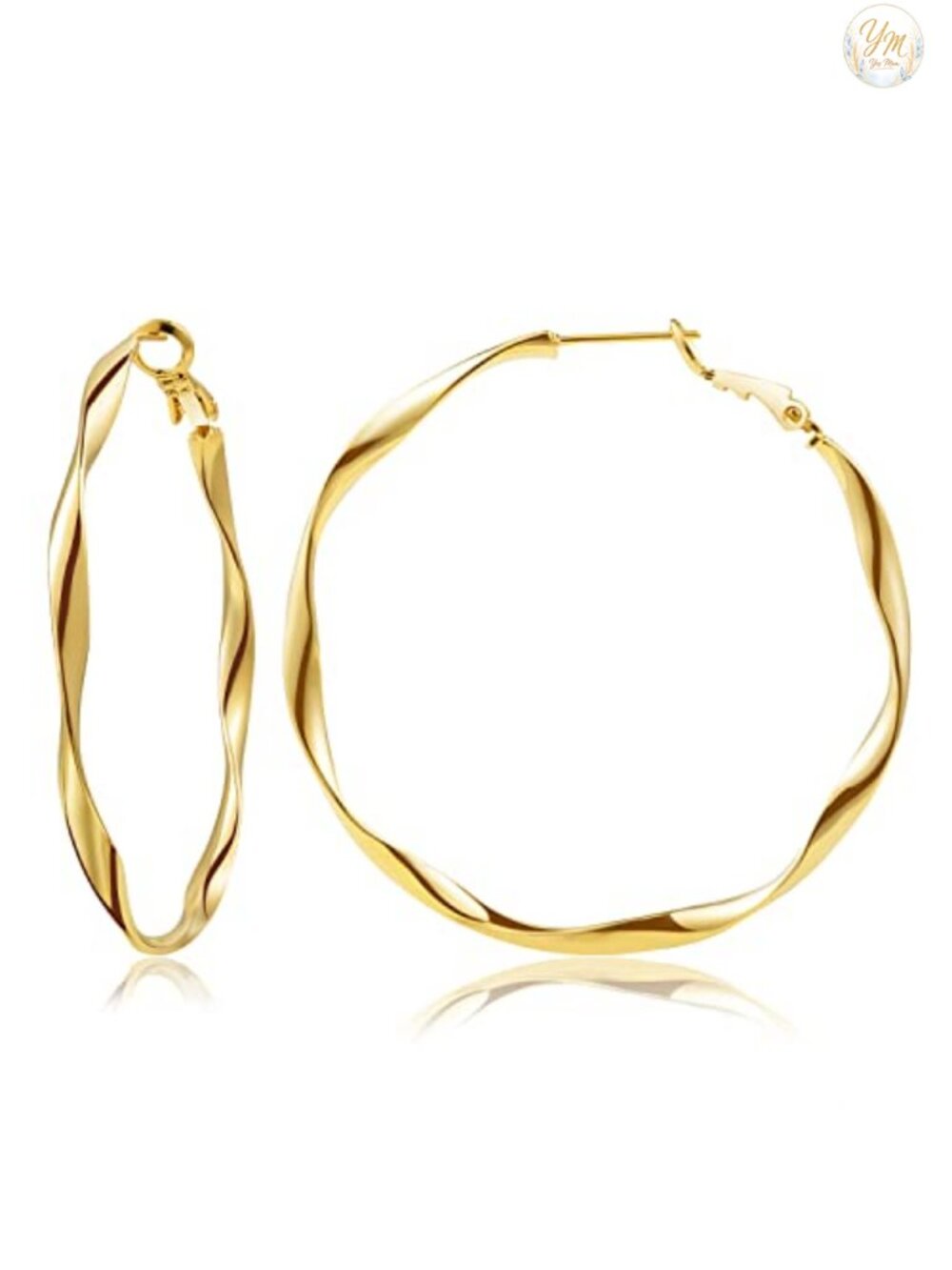 24K Gold Plated Twisted Thin Huggie Hoop Earrings 40mm 50mm Sterling Silver Post